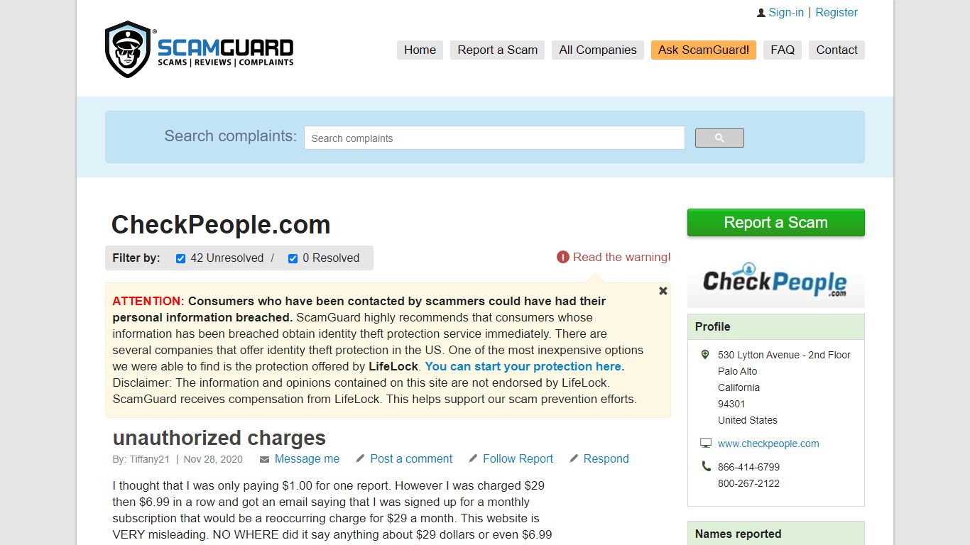 CheckPeople.com >> 42 complaints & reviews | SCAMGUARD™